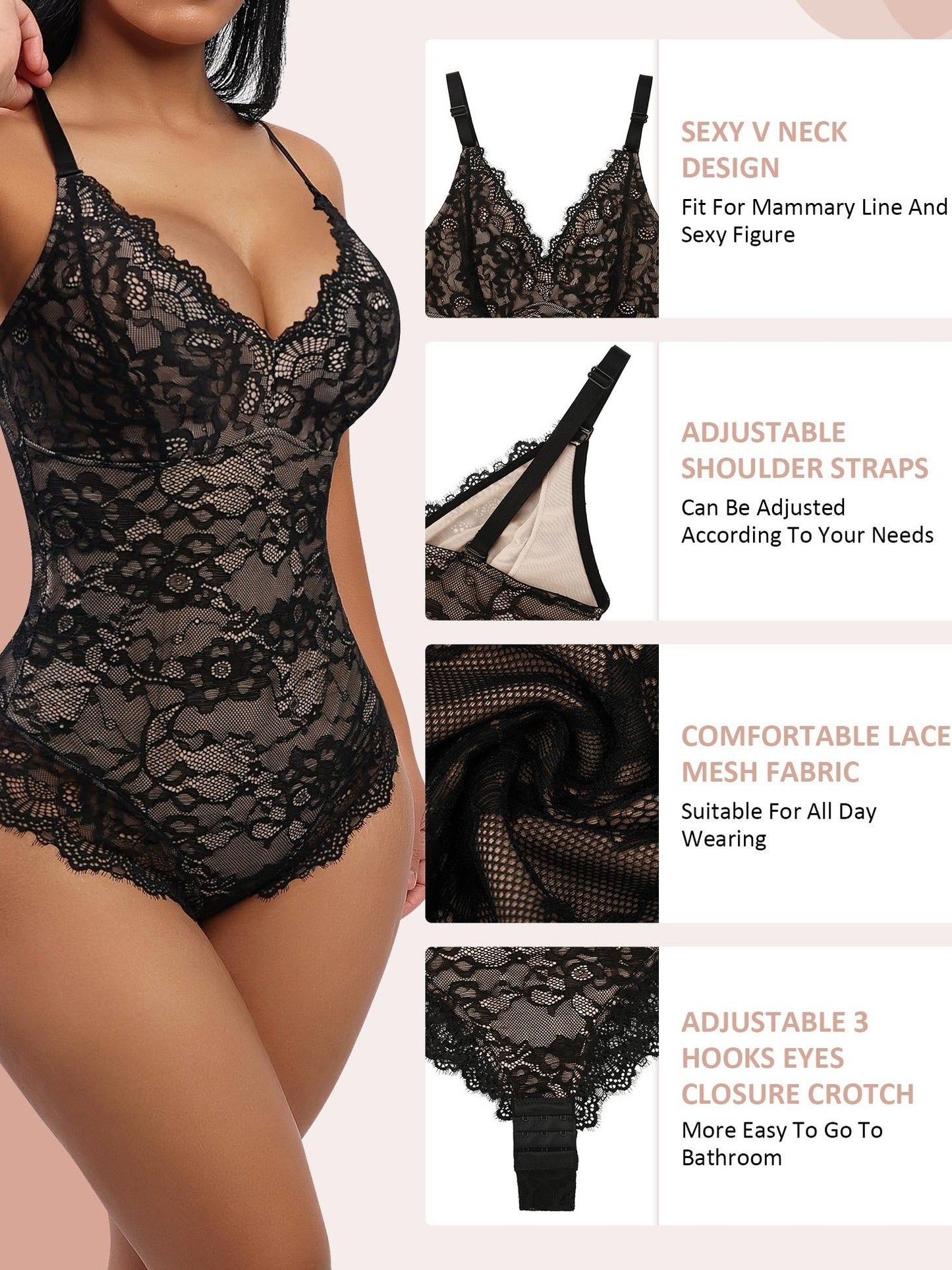 Women's Shapewear Bodysuit - V-Neck detail view