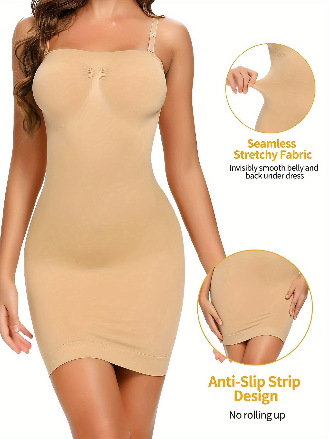 Women's Shapewear Slip - Smoothing Comfort – Black+Light Beige color – view 5