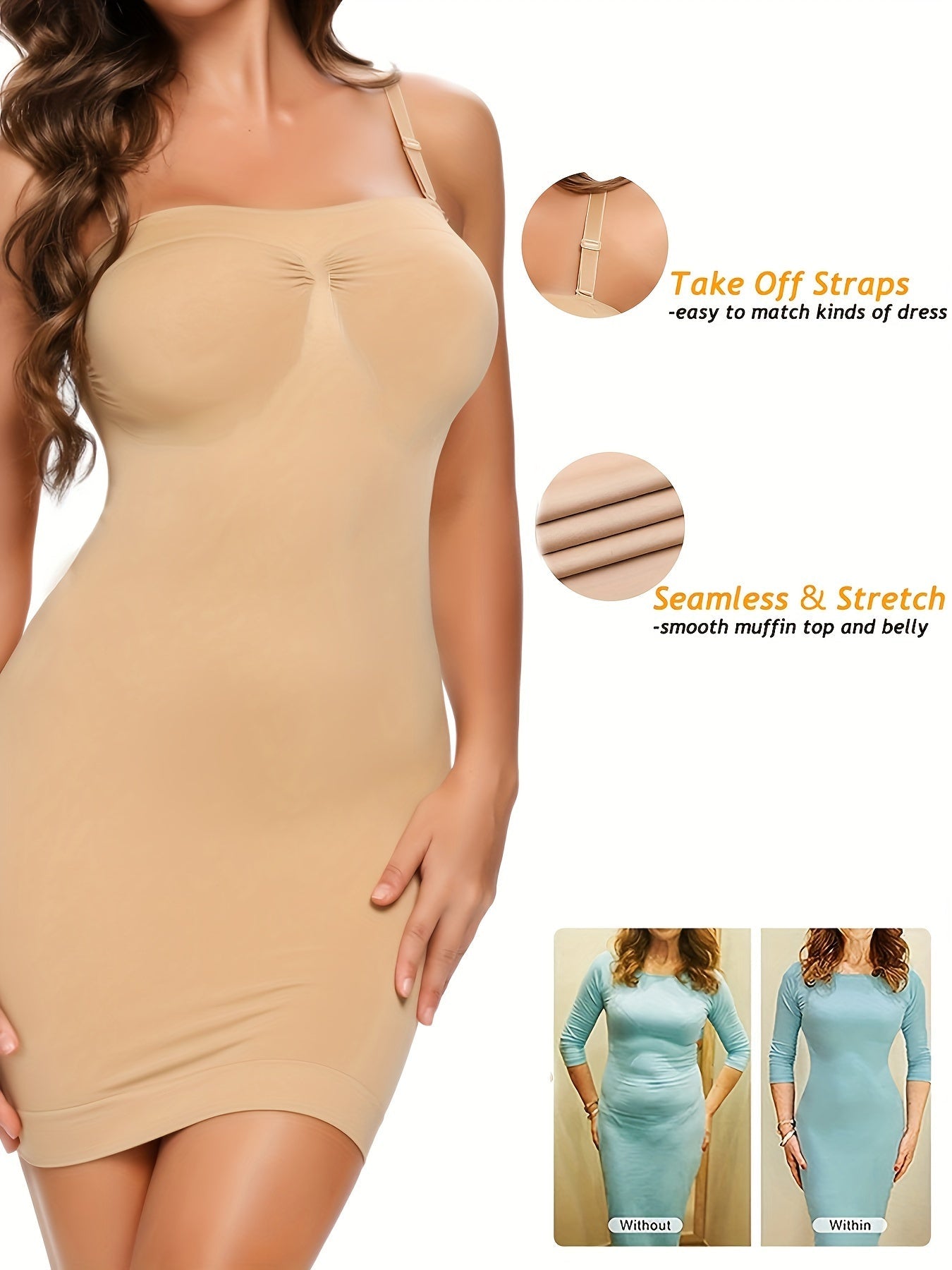 Women's Shapewear Slip - Smoothing Comfort – Black+Light Beige color – view 6