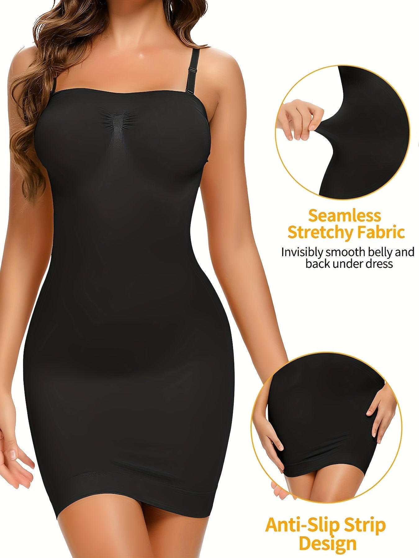 Women's Shapewear Slip - Smoothing Comfort – Black+Light Beige color – view 12