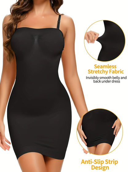 Women's Shapewear Slip - Smoothing Comfort – Black+Light Beige color – view 12