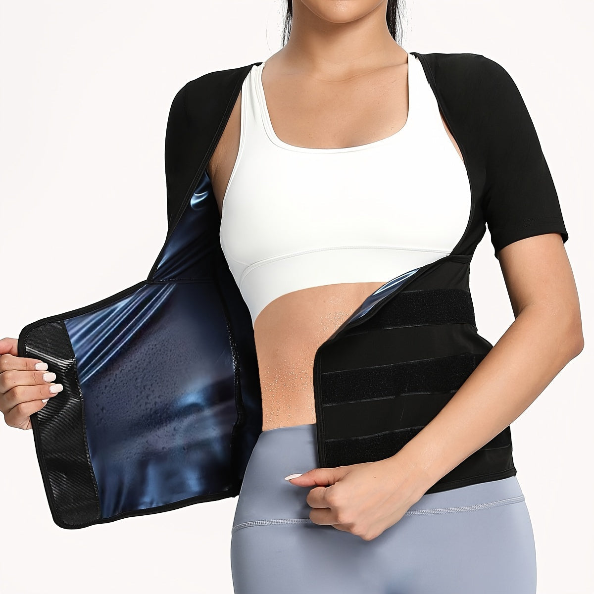 Women's Short Sleeve Shaping Top - Waist-Smoothing Stretch Design – Blue option – main product image