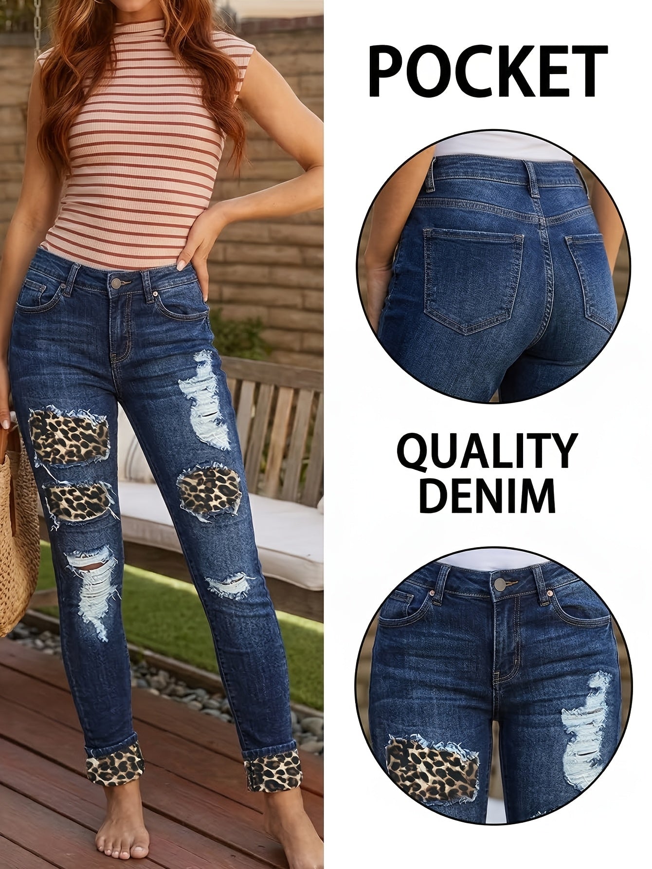 Women's Skinny Jeans - Blue Dark Wash Distressed – Blue option – main product image