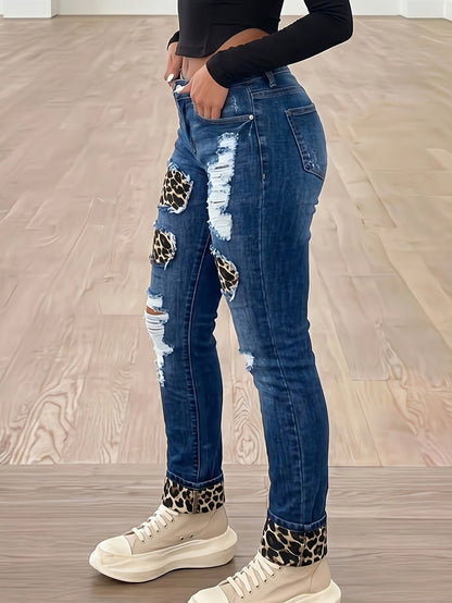 Women's Skinny Jeans - Blue Dark Wash Distressed detail view