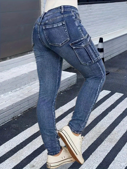 Women's Skinny Jeans - Blue Pocket Detail Stretch detail view