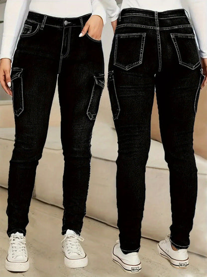Women's Skinny Jeans - Blue Pocket Detail Stretch detail view