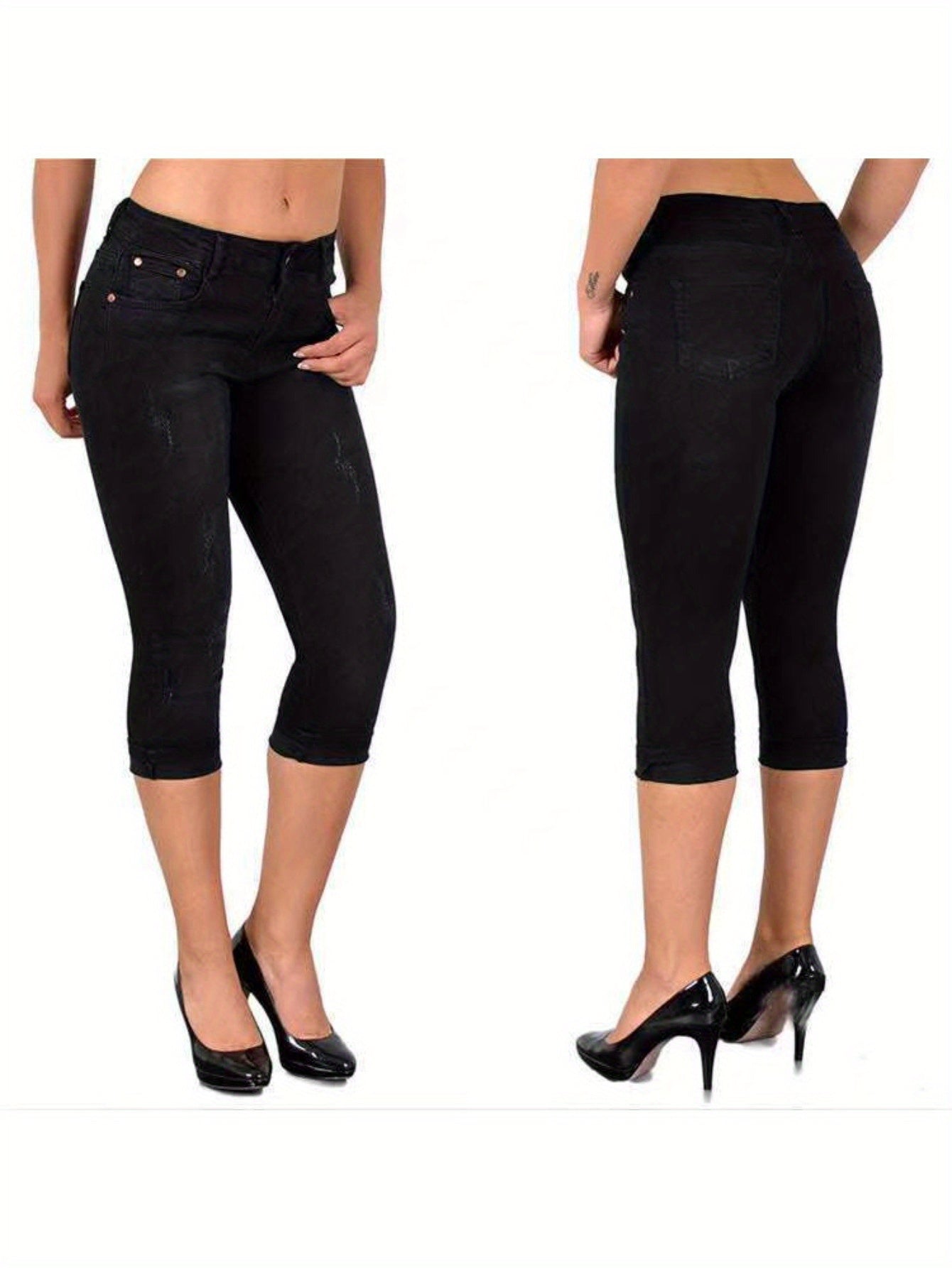Women's Skinny Jeans - Elastic Waist Slim Fit – Black option – view 3