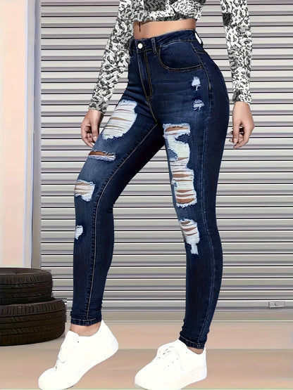Women's Skinny Jeans - High-Waist Fit – Blue detail view