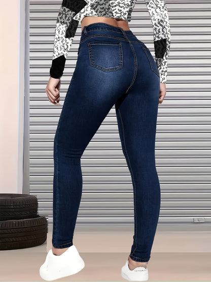 Women's Skinny Jeans - High-Waist Fit – Blue detail view
