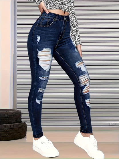 Women's Skinny Jeans - High-Waist Fit – Blue detail view