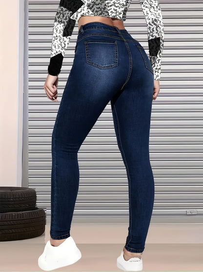 Women's Skinny Jeans - High-Waist Fit – Blue detail view