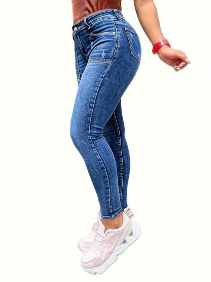 Women's Skinny Jeans - High-Waist Fit – Medium Blue detail view