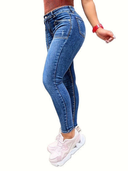 Women's Skinny Jeans - High-Waist Fit – Medium Blue detail view