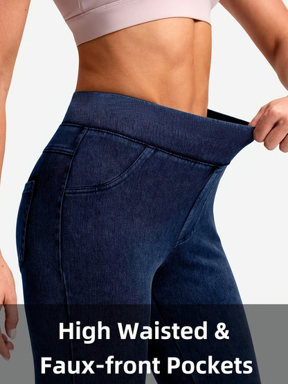 Women's Skinny Jeans - High-Waist Fit – Navy Color / Light Cyan detail view