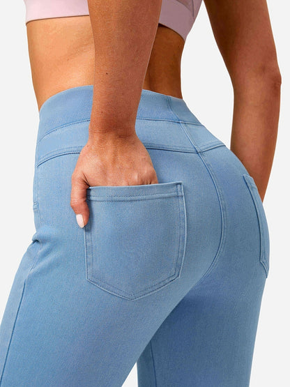 Women's Skinny Jeans - High-Waist Fit – Navy Color / Light Cyan detail view