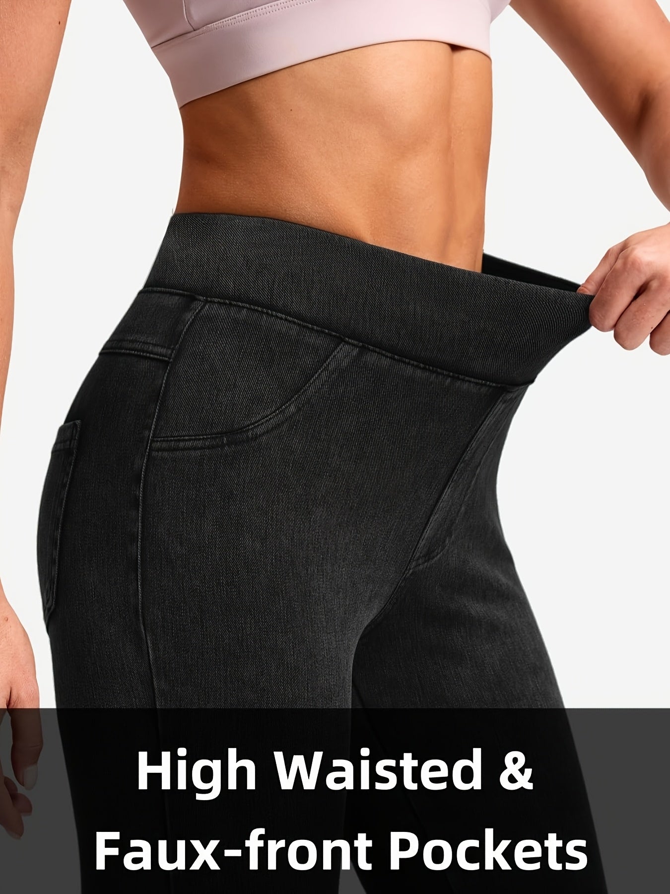 Women's Skinny Jeans - High-Waist Fit – Navy Color / Light Cyan detail view