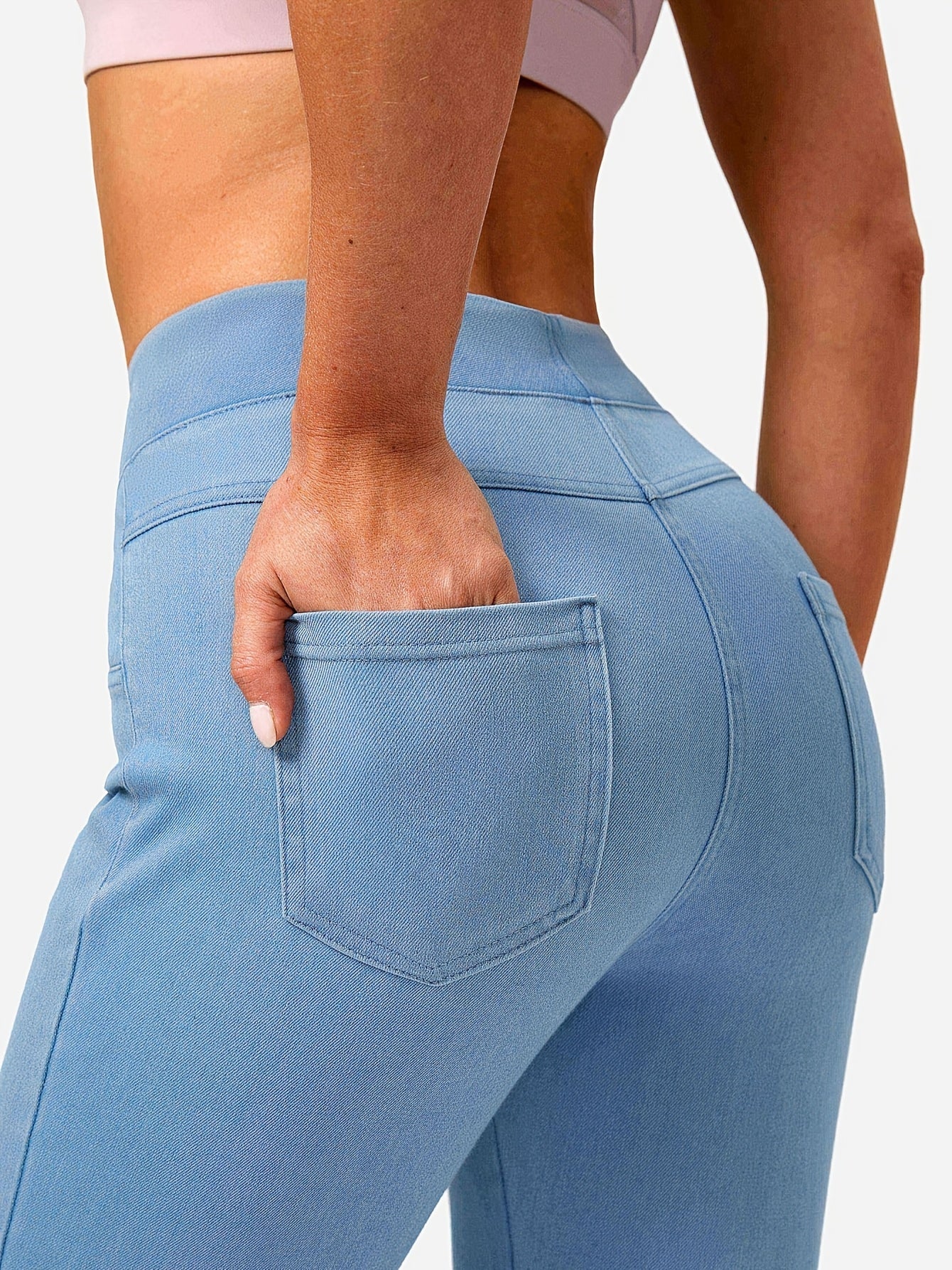 Women's Skinny Jeans - High-Waist Fit – Navy Color / Light Cyan – Navy option – main product image