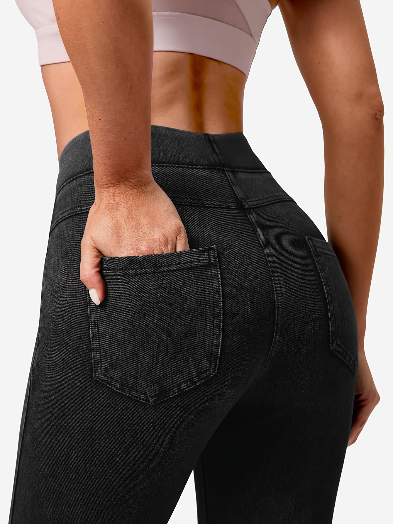 Women's Skinny Jeans - High-Waist Fit – Navy Color / Light Cyan – Navy option – view 2
