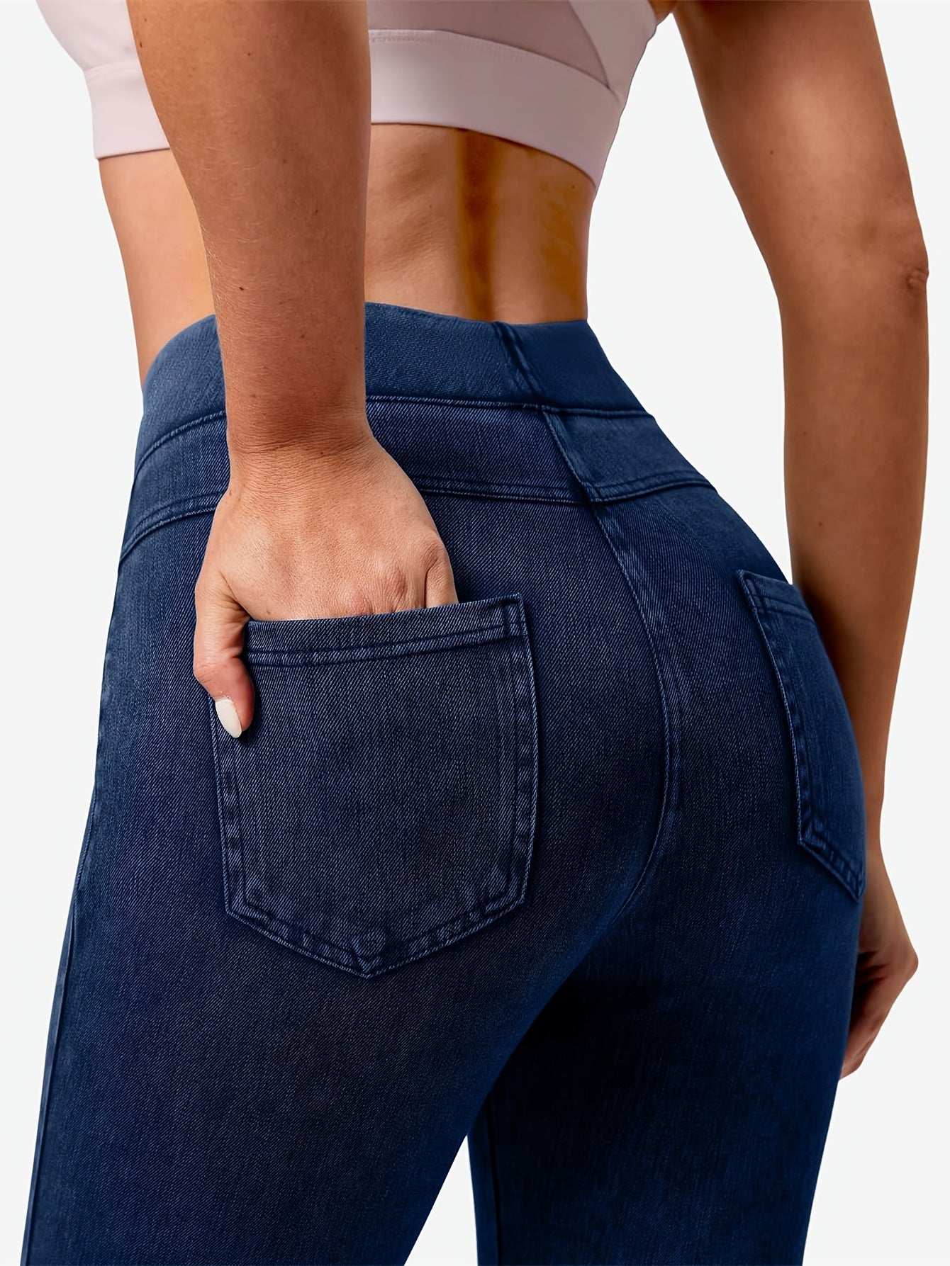 Women's Skinny Jeans - High-Waist Fit – Navy Color / Light Cyan – Navy option – view 10