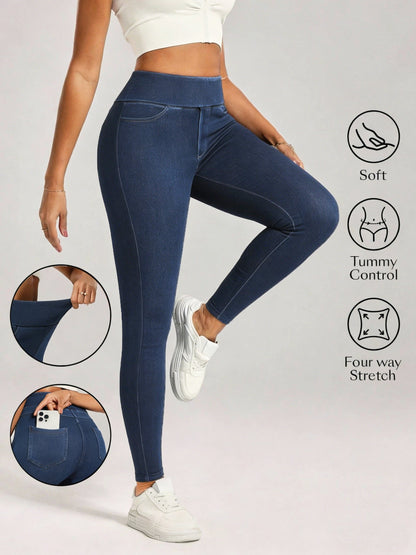 Women's Skinny Jeans - High-Waist Fit – Sky Blue / Black detail view