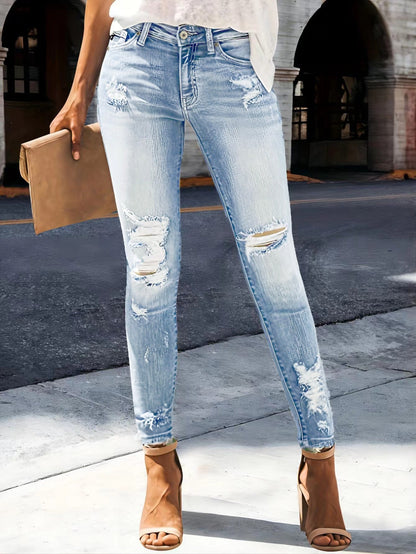 Women's Skinny Jeans - Light Blue Distressed Stretch – Blue option – main product image