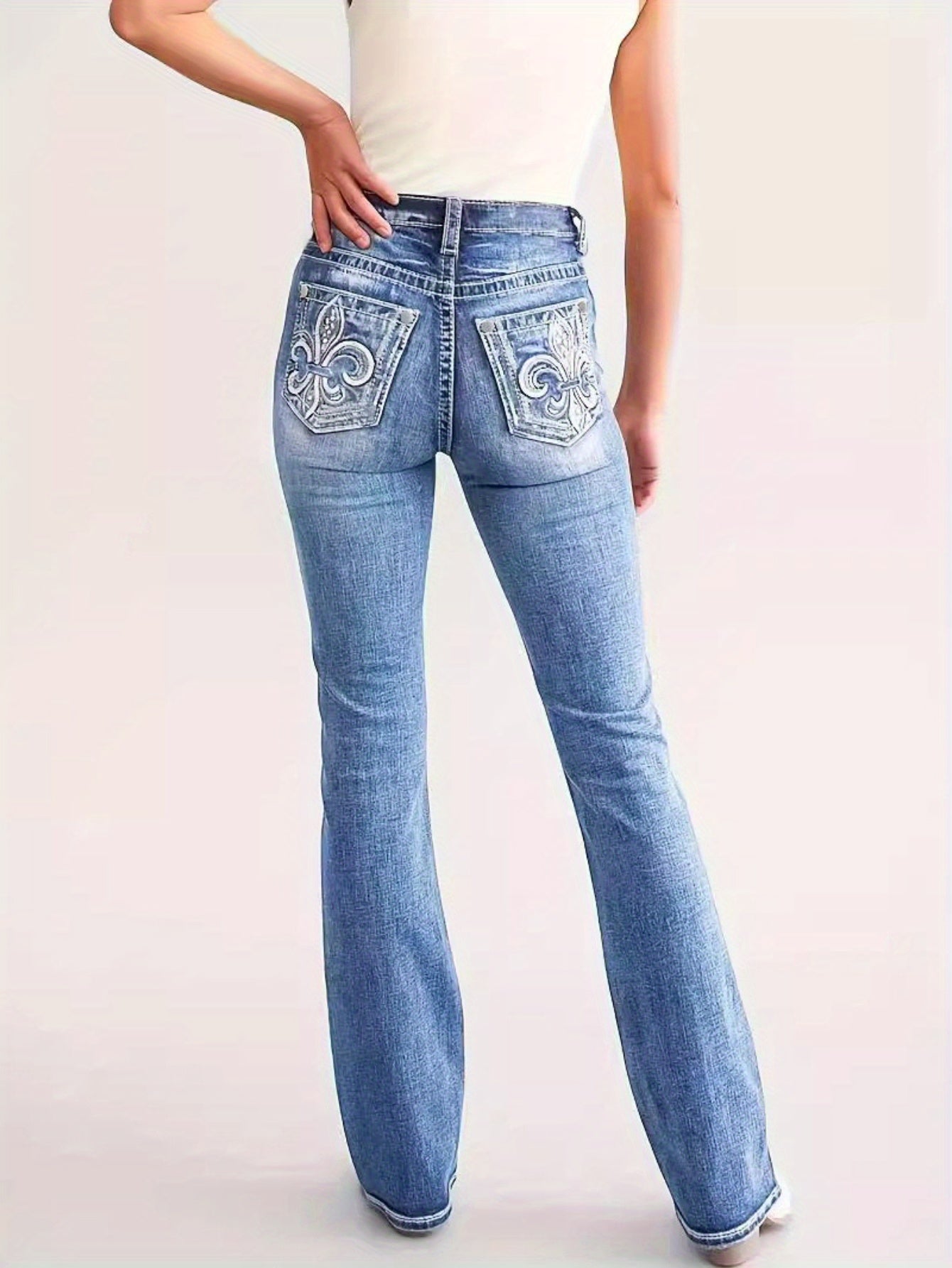 Women's Skinny Jeans - Light Blue Embroidered Stretch detail view