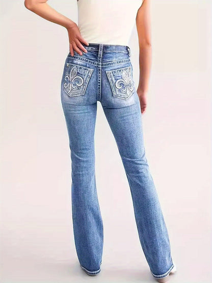 Women's Skinny Jeans - Light Blue Embroidered Stretch detail view