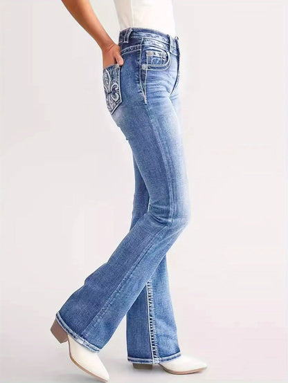 Women's Skinny Jeans - Light Blue Embroidered Stretch detail view