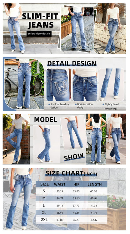 Women's Skinny Jeans - Light Blue Embroidered Stretch detail view