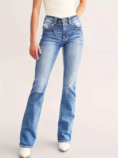 Women's Skinny Jeans - Light Blue Embroidered Stretch detail view