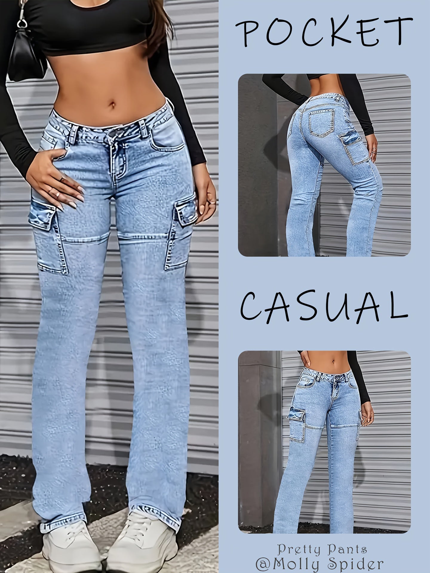 Women's Skinny Jeans - Light Blue Pocket Detail Stretch detail view
