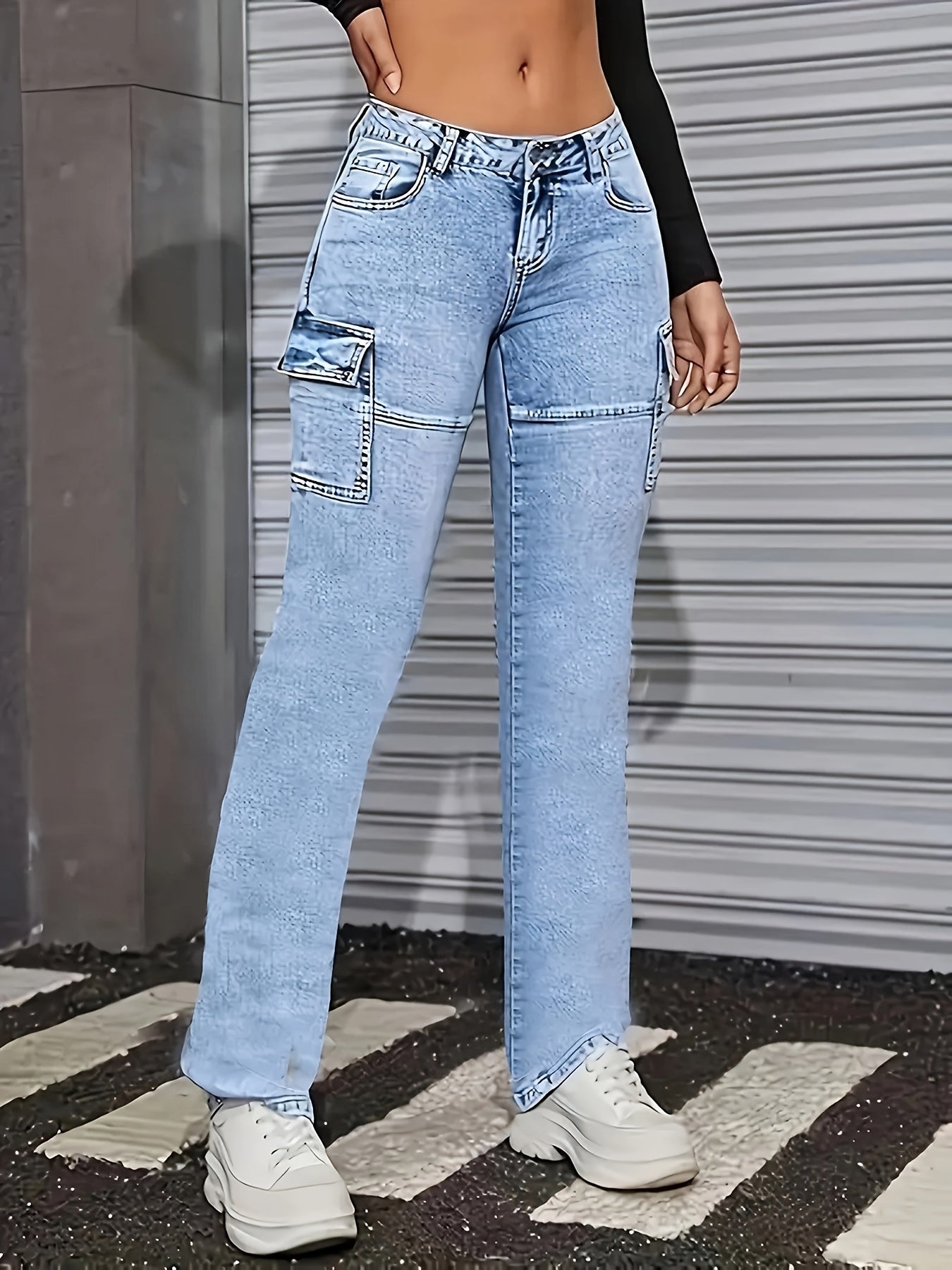 Women's Skinny Jeans - Light Blue Pocket Detail Stretch detail view