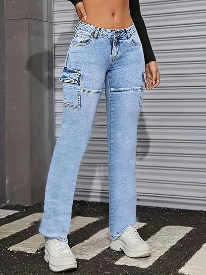 Women's Skinny Jeans - Light Blue Pocket Detail Stretch detail view