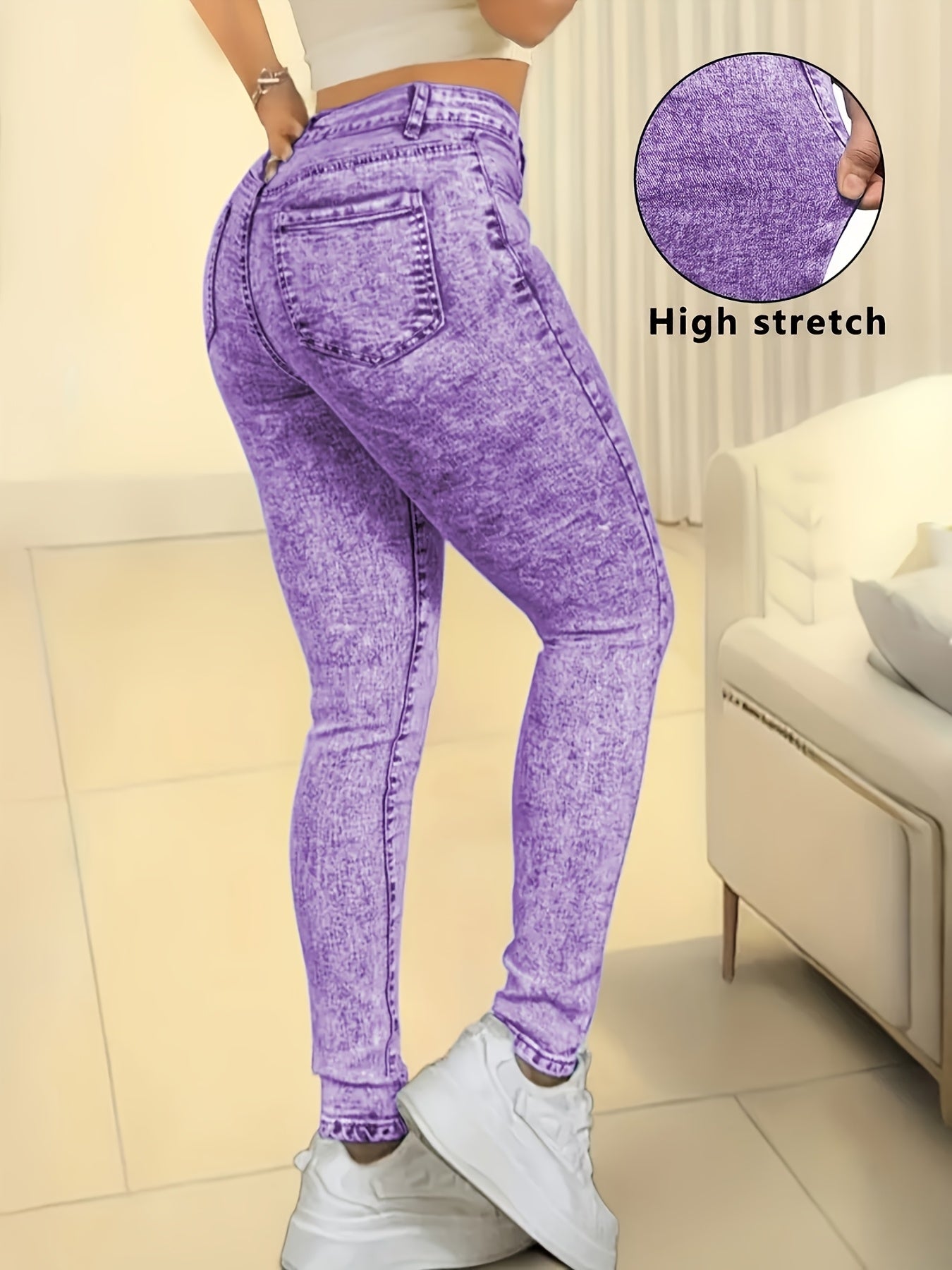 Women's Skinny Jeans - Light Blue Stretch detail view