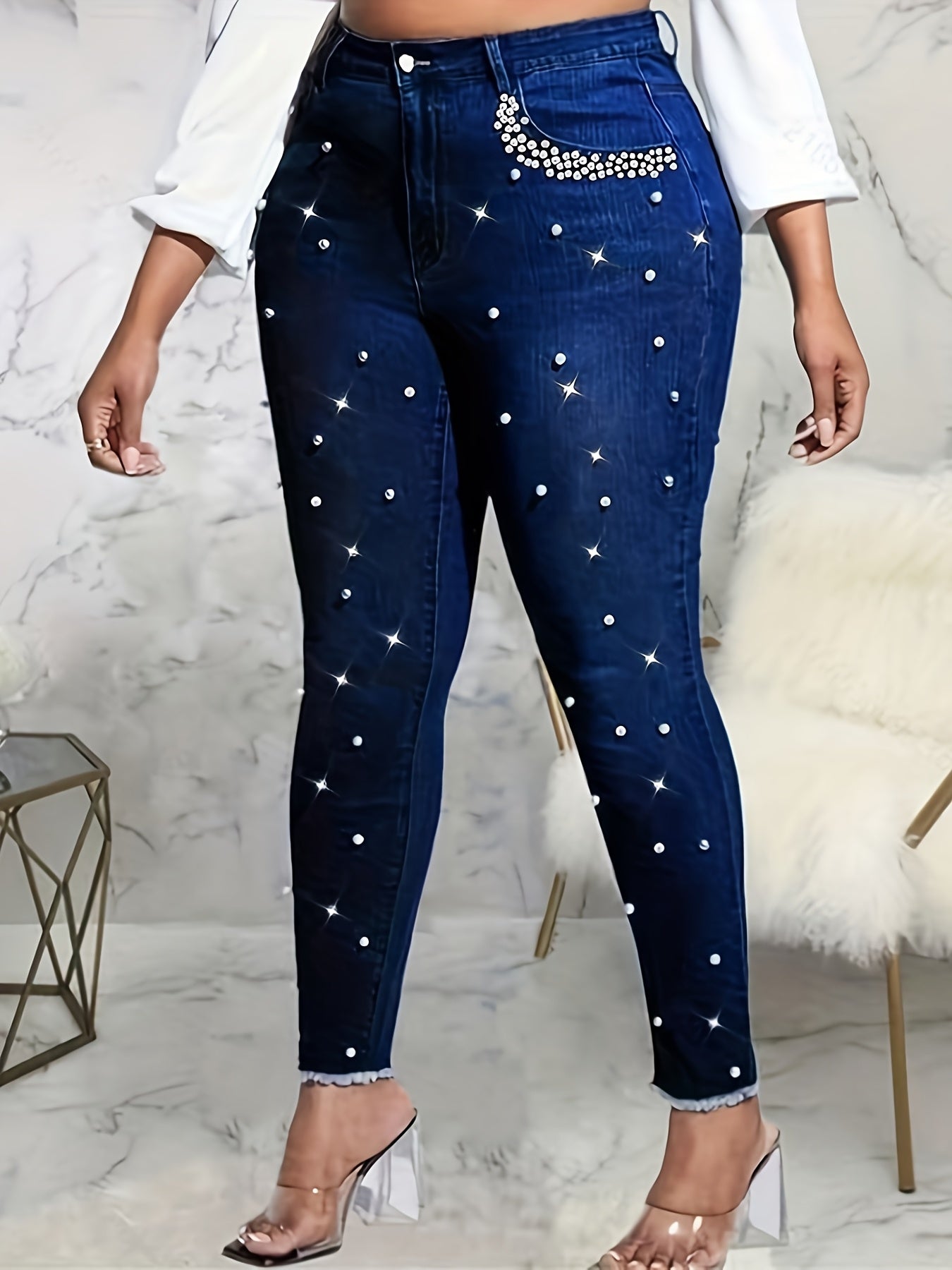 Women's Skinny Jeans - Medium Blue – Blue option – main product image