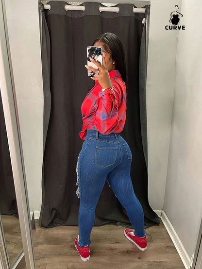 Women's Skinny Jeans - Medium Blue Distressed – view 9
