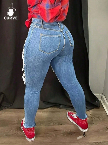 Women's Skinny Jeans - Medium Blue Distressed – view 12