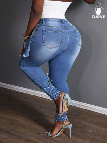 Women's Skinny Jeans - Medium Blue Streetwear – view 4