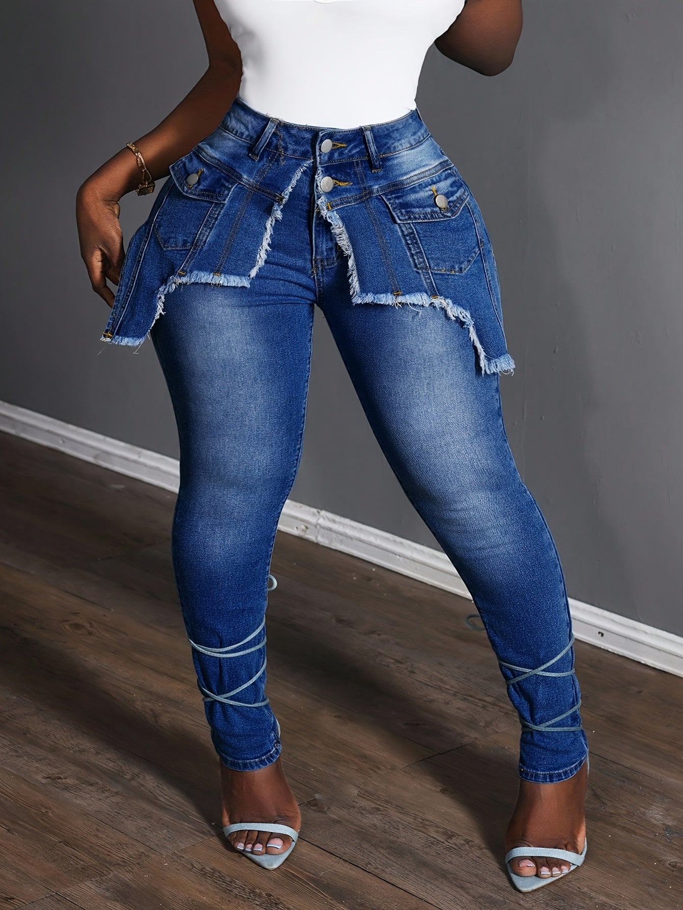 Women's Skinny Jeans - Medium Blue Streetwear – view 7