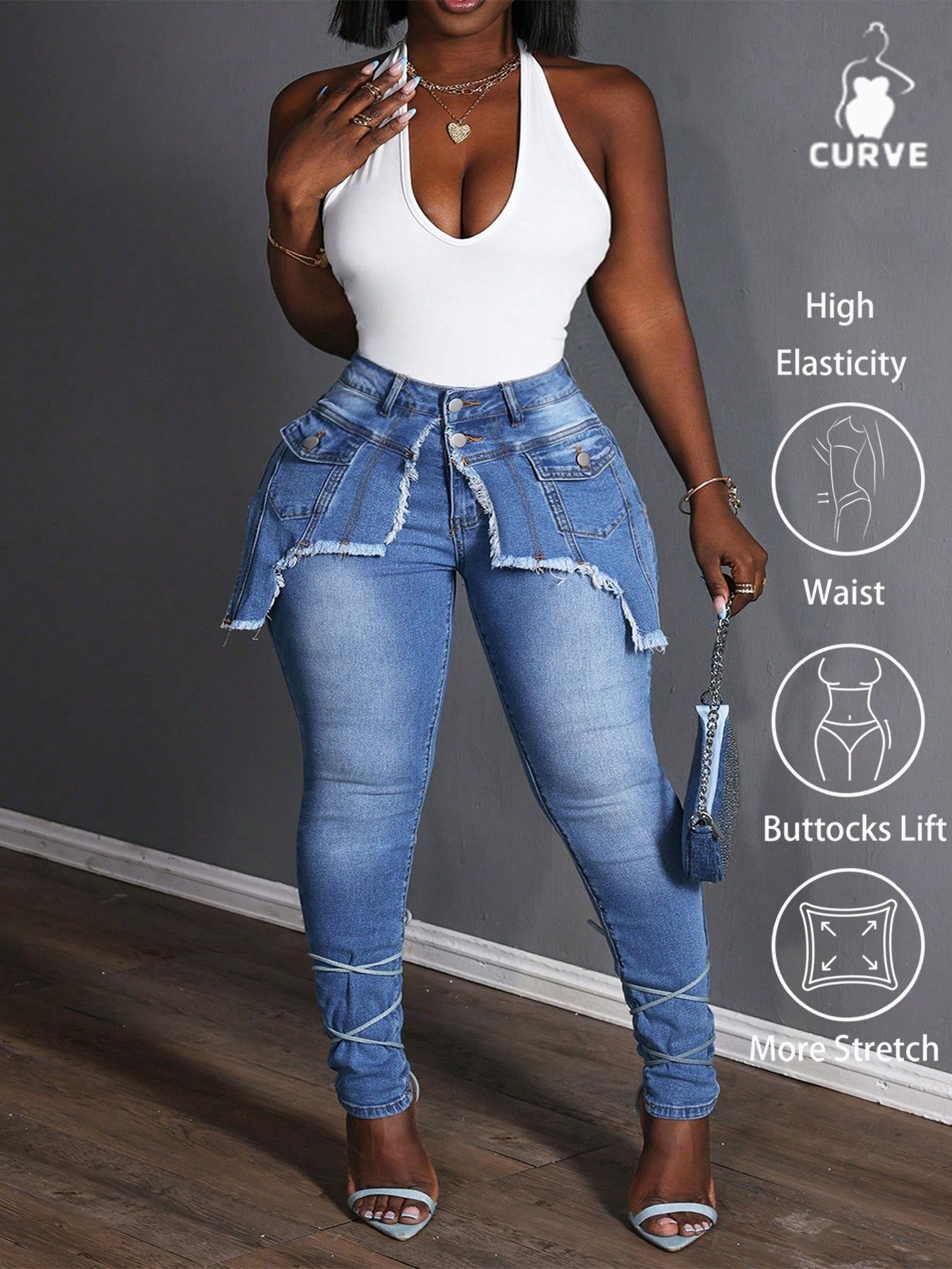 Women's Skinny Jeans - Medium Blue Streetwear – view 8