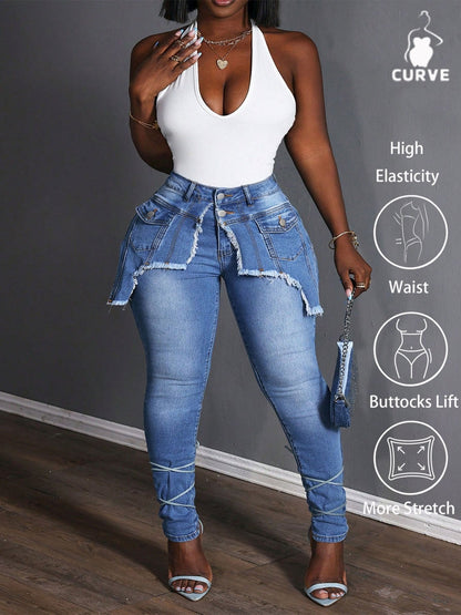 Women's Skinny Jeans - Medium Blue Streetwear – view 8