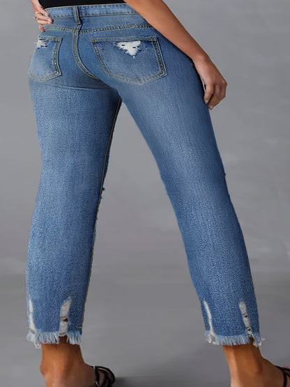 Women's Skinny Jeans - Medium Blue Vintage Wash Distressed – view 4