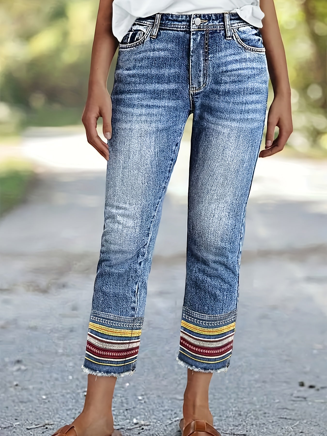 Women's Skinny Jeans - Medium Blue Vintage Wash Embroidered – Blue option – main product image