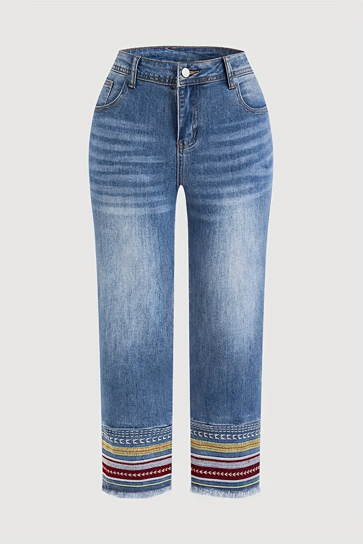 Women's Skinny Jeans - Medium Blue Vintage Wash Embroidered detail view