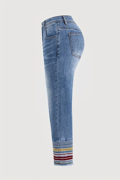 Women's Skinny Jeans - Medium Blue Vintage Wash Embroidered detail view