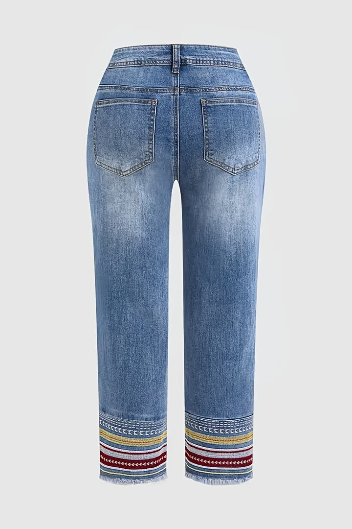 Women's Skinny Jeans - Medium Blue Vintage Wash Embroidered detail view