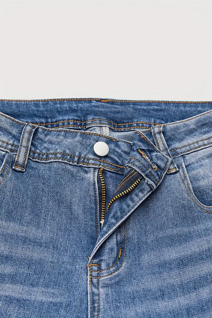 Women's Skinny Jeans - Medium Blue Vintage Wash Embroidered detail view