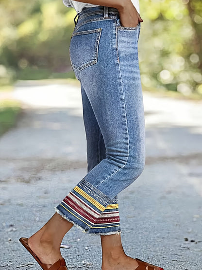 Women's Skinny Jeans - Medium Blue Vintage Wash Embroidered detail view