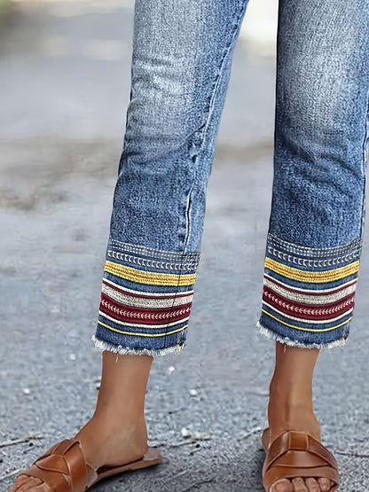 Women's Skinny Jeans - Medium Blue Vintage Wash Embroidered detail view