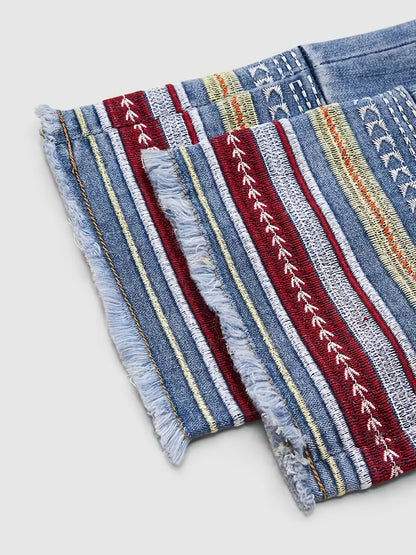 Women's Skinny Jeans - Medium Blue Vintage Wash Embroidered detail view